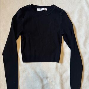 Zara Black Long Sleeve Crop Top